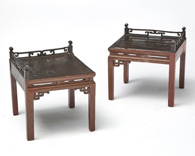 Lot 247 - Pair of Chinese Style Red and Black Lacquered Low Tables