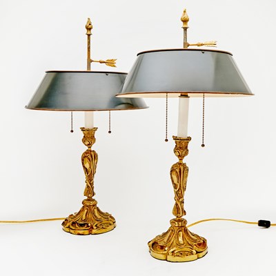 Lot 313 - Pair of Louis XV Style Gilt-Metal Candlesticks Mounted as Lamps