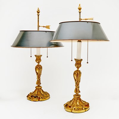 Lot 270 - Pair of Louis XV Style Gilt-Metal Candlesticks Mounted as Lamps