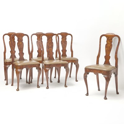 Lot 316 - Set of Six Dutch Walnut and Seaweed Marquetry Dining Chairs