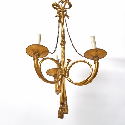 Lot 170 - Louis XVI Style Gilt-Metal Trumpet-Form Three-Light Chandelier