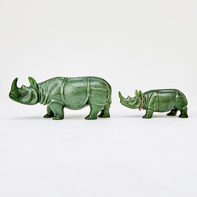 Lot 328 - Two Carved Nephrite Models of Rhinoceroses