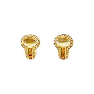 Lot 1040 - Pair of Gold, Cabochon Citrine, Citrine and Diamond Earclips