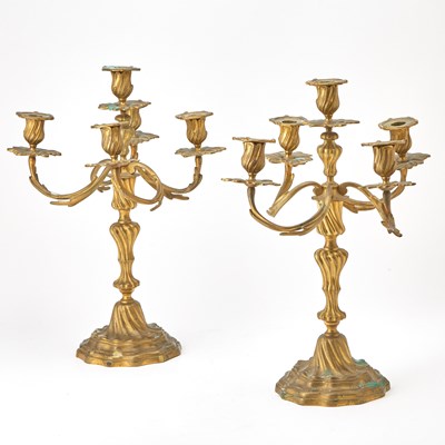 Lot 117 - Pair of Louis XV Style Gilt-Bronze Five-Light Candelabra