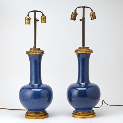 Lot 114 - Pair of French Gilt-Bronze-Mounted Blue-Glazed Porcelain Vases Mounted as Lamps