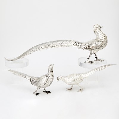 Lot 383 - Three French Silver Figures of Pheasants