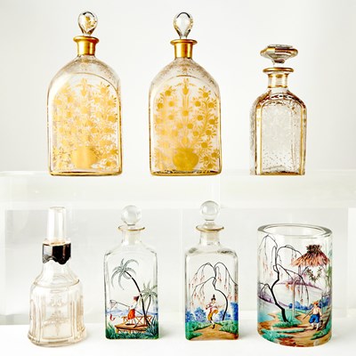 Lot 165 - Seven Continental Enameled or Gilt-Decorated Glass Bottles