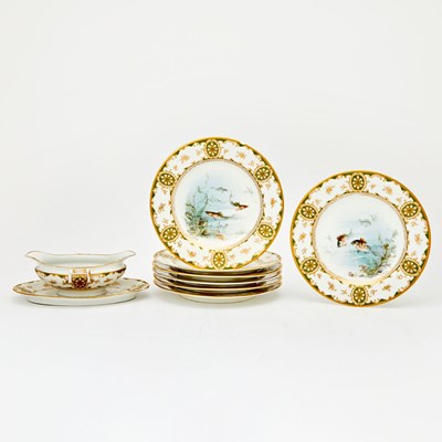 Lot 586 - Limoges Hand-Painted Porcelain Part Fish Service