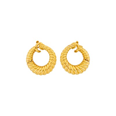 Lot 116 - Van Cleef & Arpels Pair of Fluted Gold Hoop Earrings, France