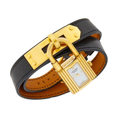 Lot 1014 - Hermès Paris Gold-Plated Stainless Steel and Leather 'Kelly Lock' Watch Bracelet