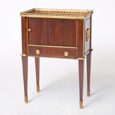 Lot 188 - Baltic Neoclassic Gilt-Bronze Mounted Inlaid Mahogany Tambour Door Cabinet