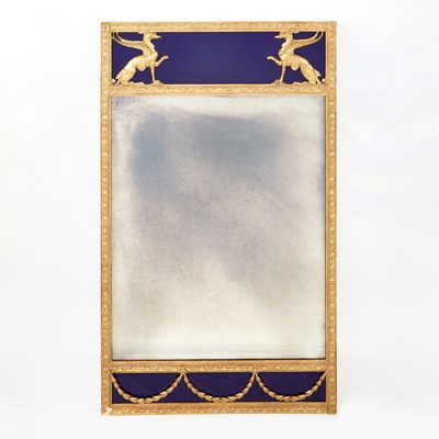 Lot 295 - Empire Style Giltwood Mirror with Cobalt Blue Glass Panels