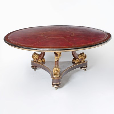 Lot 271 - Regency Style Parcel-Gilt Mahogany Center Table with a Leather-Inset Top