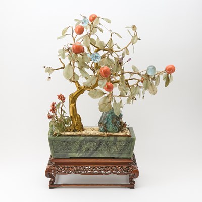 Lot 33 - An Imperial Chinese Jade and Hardstone Tree in Planter