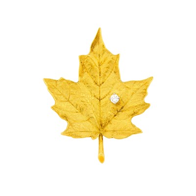 Lot 1321 - Tiffany & Co. Gold and Diamond Leaf Clip-Brooch