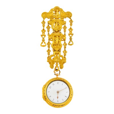 Lot 139 - Antique Gold Repoussé Pair Case Pocket Watch with Chatelaine