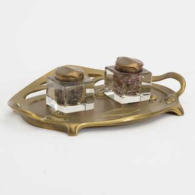 Lot 23 - Geschutzt Art Nouveau Style Brass Inkstand