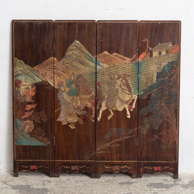 Lot 28 - Japanese Painted Wood Four-Panel Screen