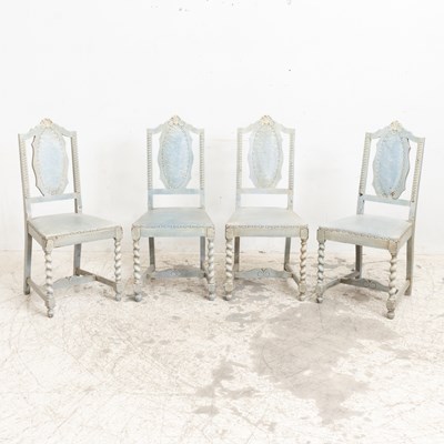 Lot 33 - Set of Four Rustic Style Blue Painted Side Chairs