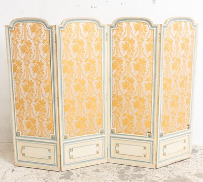 Lot 43 - Louis Style Painted Upholstered Four-Panel Screen