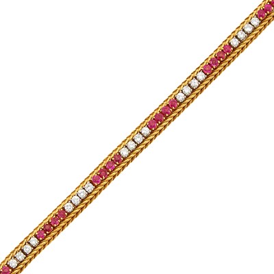 Lot 1051 - Gold, Ruby and Diamond Bracelet