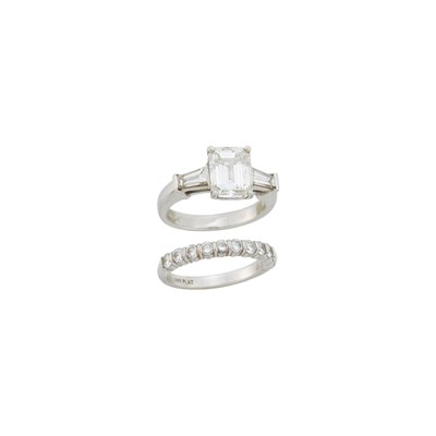 Lot 192 - Platinum and Diamond Ring and Guard Ring