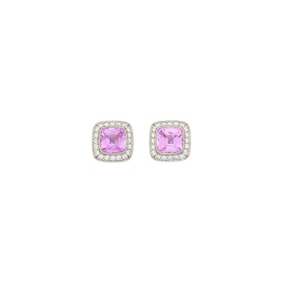 Lot 73 - Tiffany & Co. Pair of Platinum, Pink Sapphire and Diamond Earrings