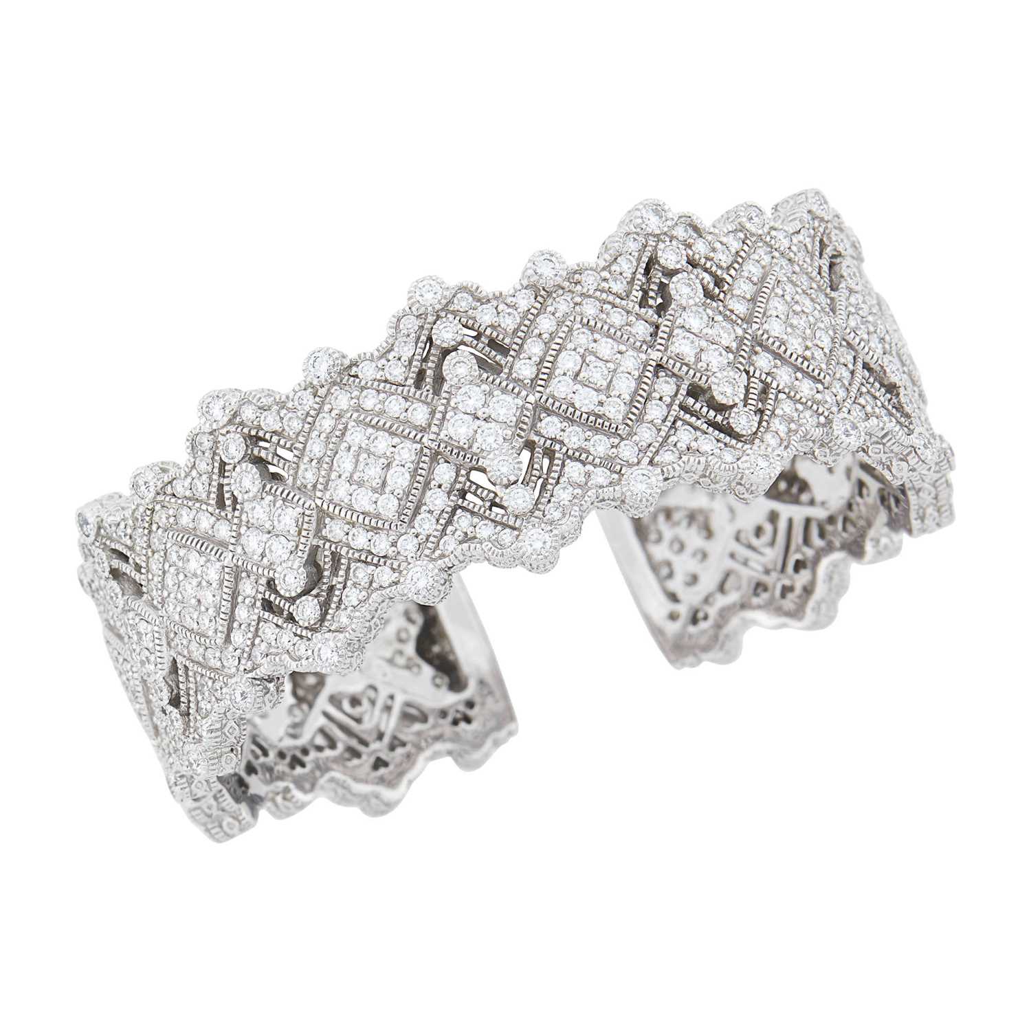 Judith Ripka White Gold and Diamond Cuff Bangle Bracelet