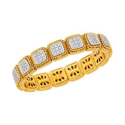 Lot 86 - Two-Color Gold and Diamond Bangle Bracelet