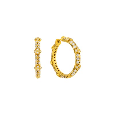 Lot 9 - Judith Ripka Pair of Gold and Diamond Hoop Earrings