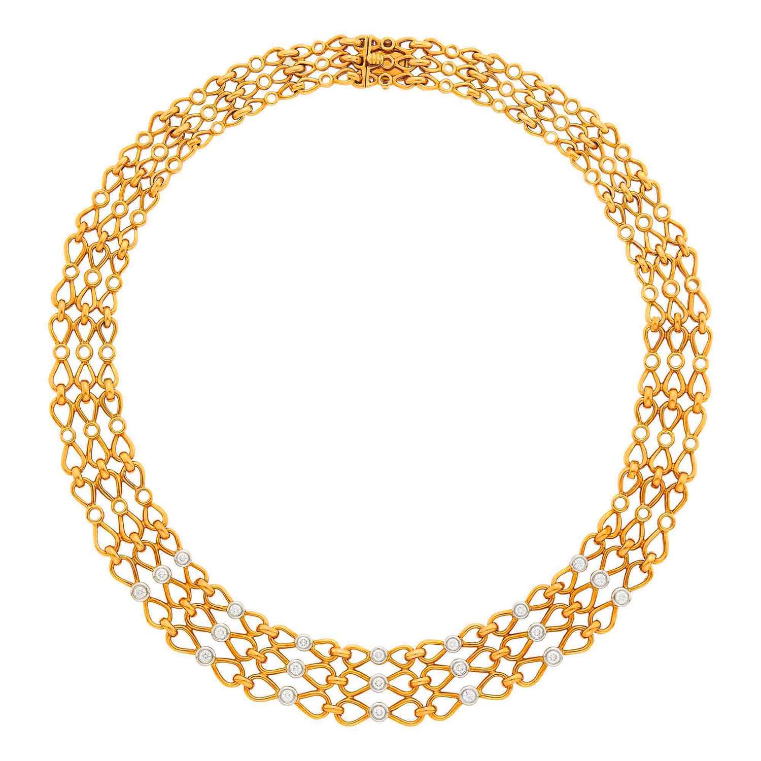 Lot 107 - Tiffany & Co. Gold, Platinum and Diamond Necklace