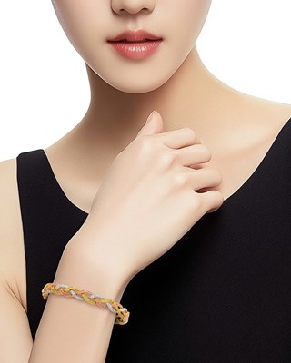 Lot 92 - Tricolor Gold, Colored Diamond and Diamond Bangle Bracelet