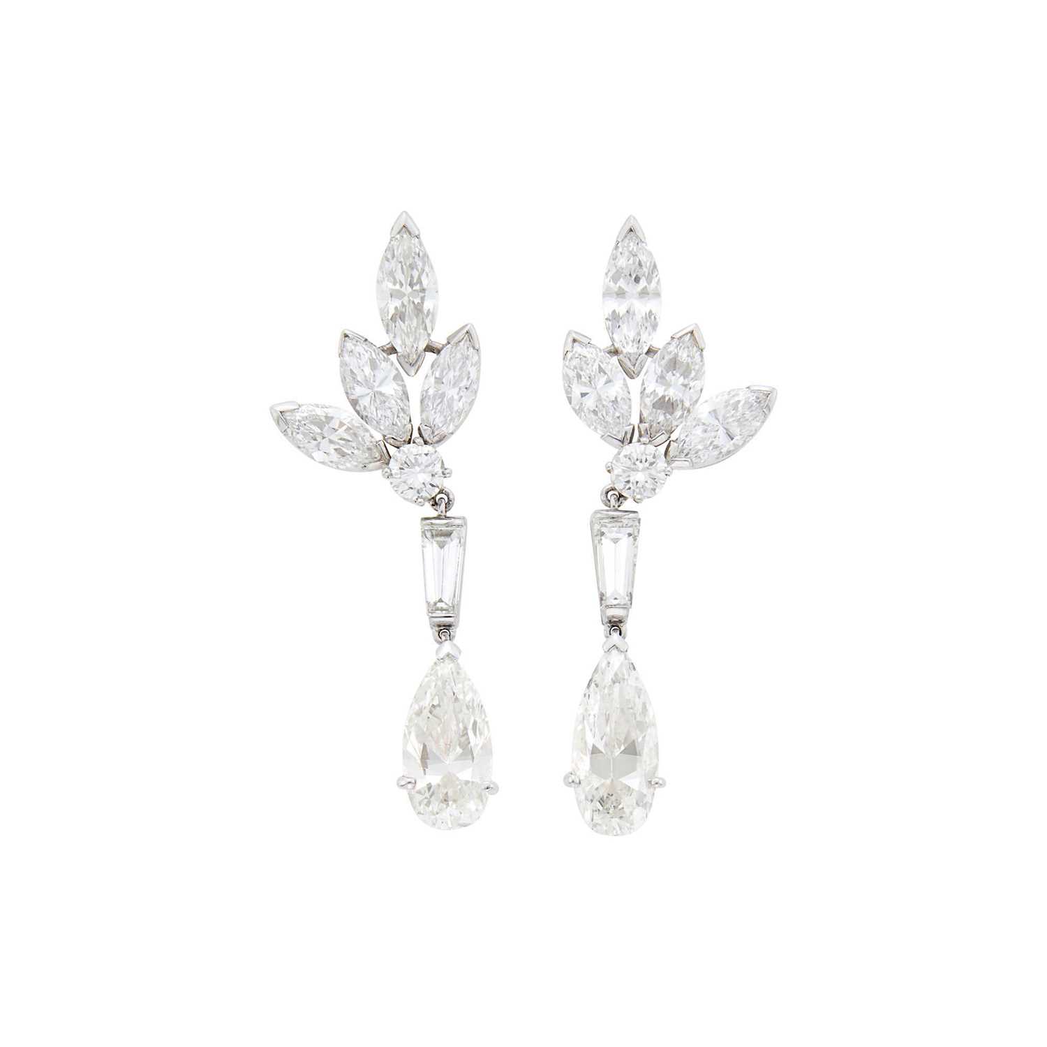 Lot 148 - Pair of Platinum and Diamond Pendant-Earrings