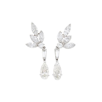 Lot 148 - Pair of Platinum and Diamond Pendant-Earrings