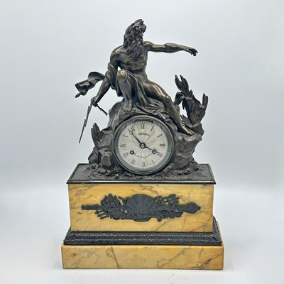 Lot 199 - Empire Patinated Bronze and Sienna Marble Mantel Clock of Zeus