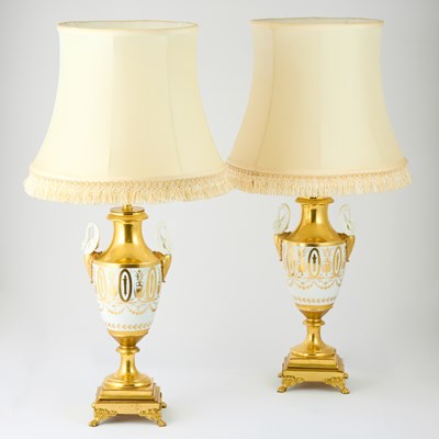 Lot 207 - Pair of Paris Porcelain Gilt-Metal Mounted Table Lamps