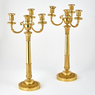 Lot 200 - Pair of Louis XVI Style Ormolu Four-Light Candelabra