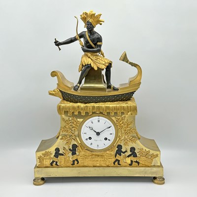 Lot Directoire Gilt and Ebonized Bronze Mantle Clock