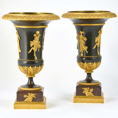 Lot 185 - Pair of Empire Ormolu and Patinated Bronze Vases