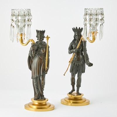 Lot 209 - Pair of Victorian Style Gilt and Patinated Bronze and Cut-Glass Figural Candlesticks