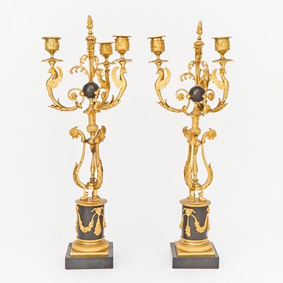 Lot 66 - Pair of Empire Gilt-Bronze Three-Light Candleabra