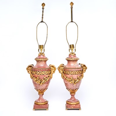 Lot 67 - Pair of Louis XVI Style Gilt-Bronze Mounted Red Marble Urns