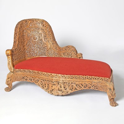 Lot 37 - Burmese Carved Teakwood Chaise Lounge