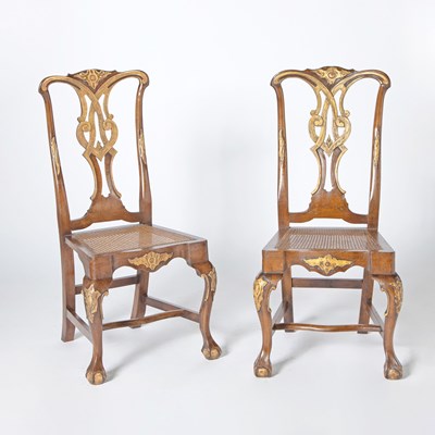 Lot 114 - Set of Sixteen Portuguese Parcel Gilt Walnut Dining Chairs