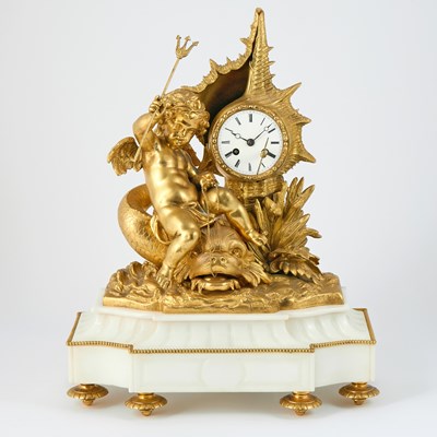 Lot 201 - Louis XVI Style Gilt-Metal and Marble Figural Mantel Clock