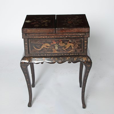 Lot 95 - Chinese Decorated Brown Lacquer Dressing Table