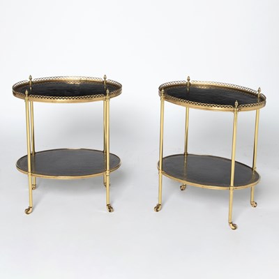 Lot 94 - Pair of Regency Style Oval Shaped Gilt Brass Two-Tier Tables