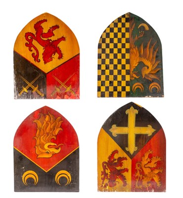 Lot 59 - Set of Four Wood Painted Armorial Plaques