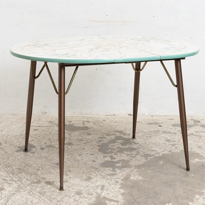 Lot 67 - Mid Century Faux Marble Top Metal Extending Breakfast Table