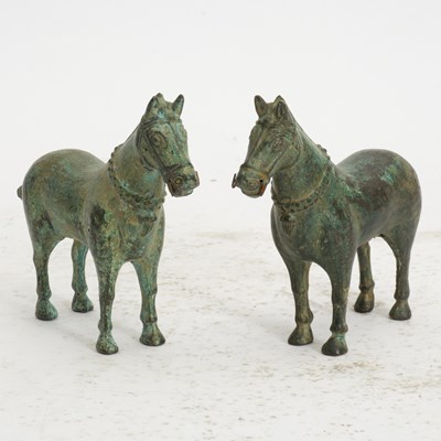 Lot 101 - Pair of Patinated Bronze Chinese-Style Horses